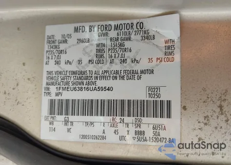 2006 Ford Explorer Xlt z USA, uszkodzony, nr VIN 1FMEU63816UA59540